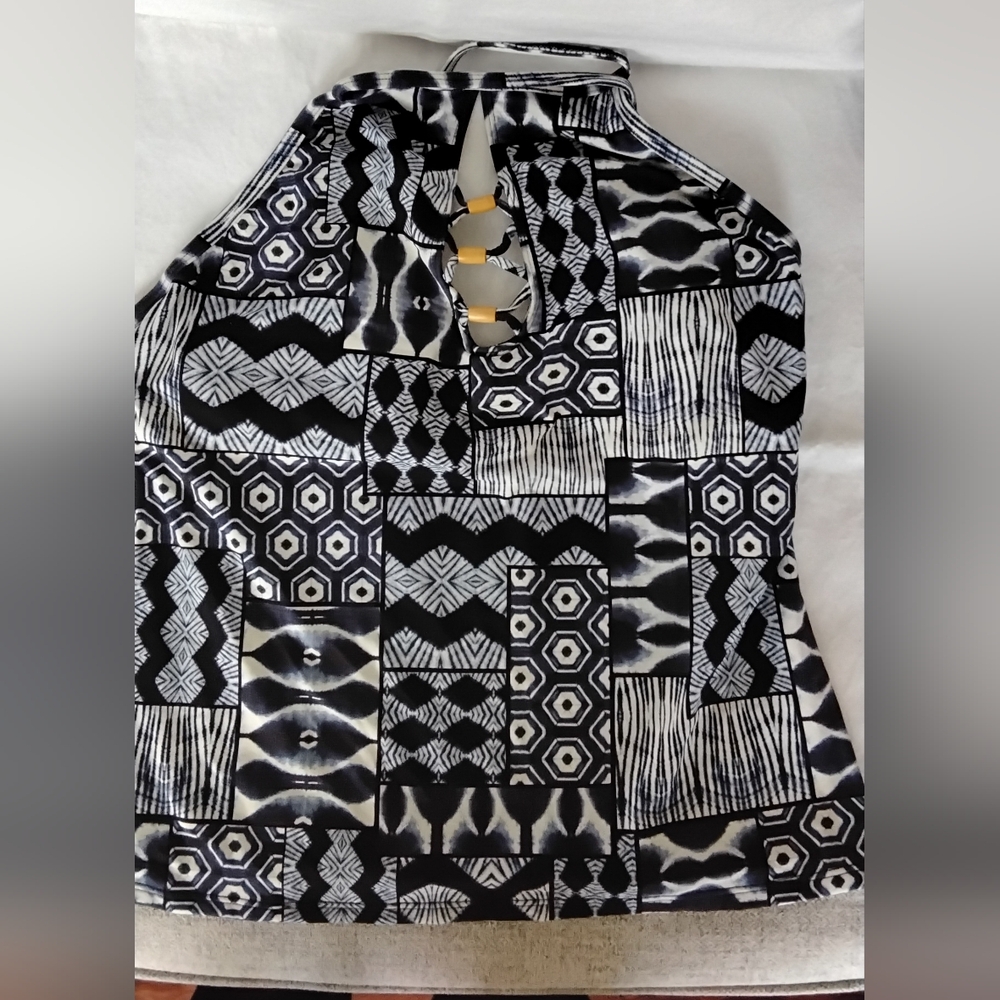 Bleu Rod Beattie Navy Blue And White Patterned Women's Swim Tankini Top